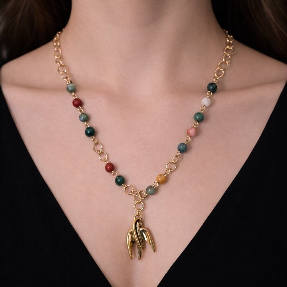 Womens Glass Beaded Necklaces 28in. With Dove
